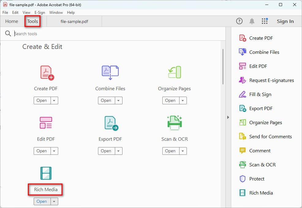 Accedi all'Opzione Rich Media