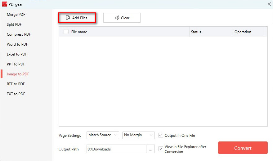 Add JPG to Convert to PDF