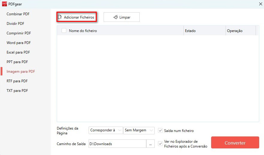 Adicionar JPEG para Converter para PDF
