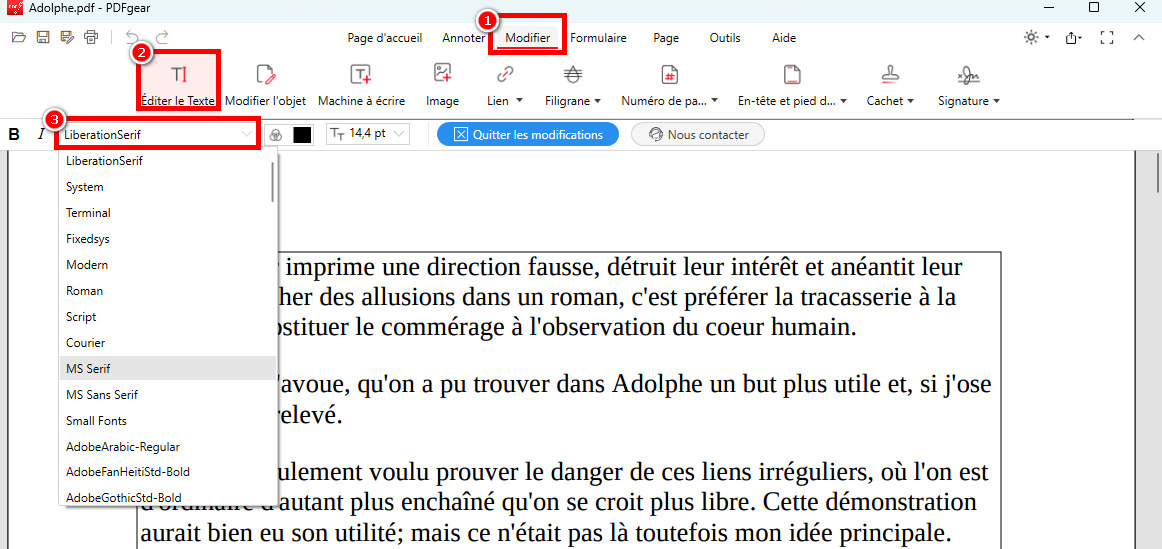 Changer les Polices de Texte avec PDFgear