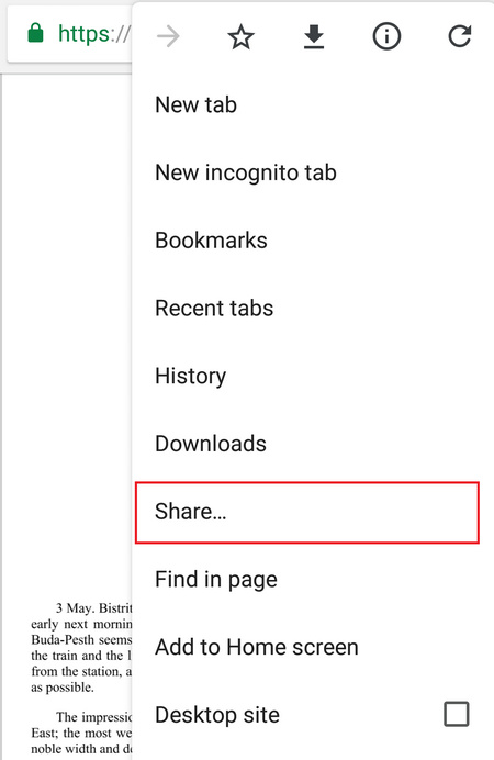 Choose the Share icon from Google Chrome