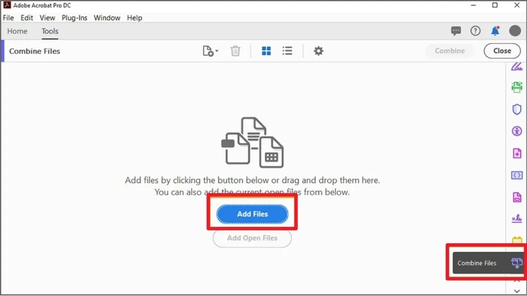 Click on the Combines Files Option