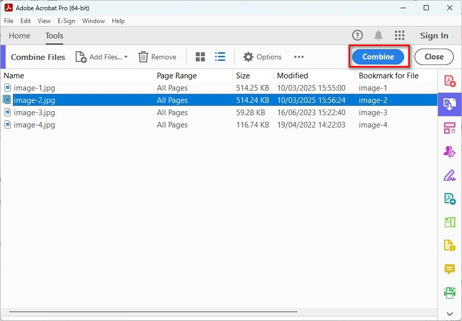 Unir JPG en PDF con Adobe