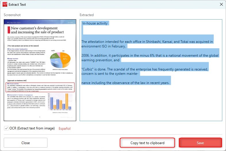 Copy or Save the Extracted Text
