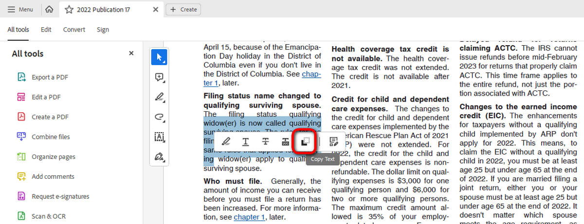 Copy PDF Text in Acrobat