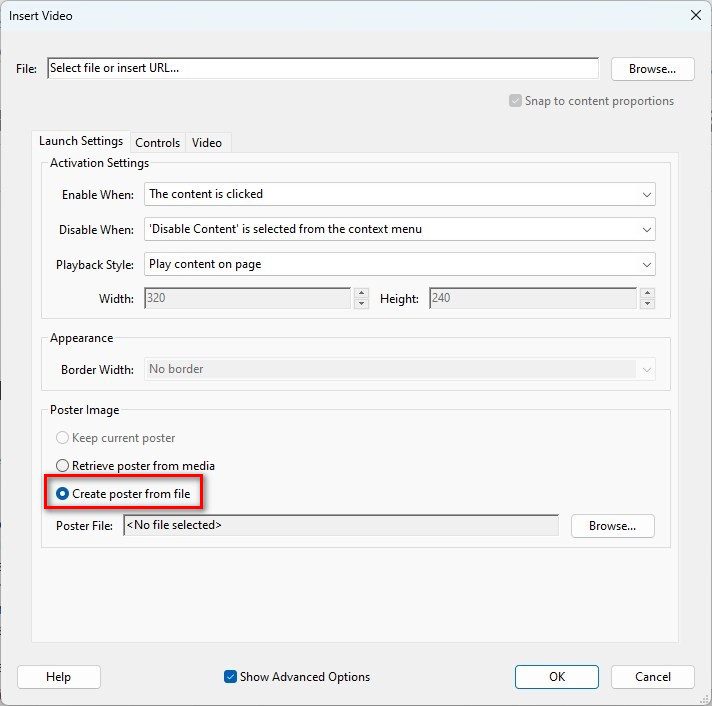 Crea Poster da File per il Video Incorporato