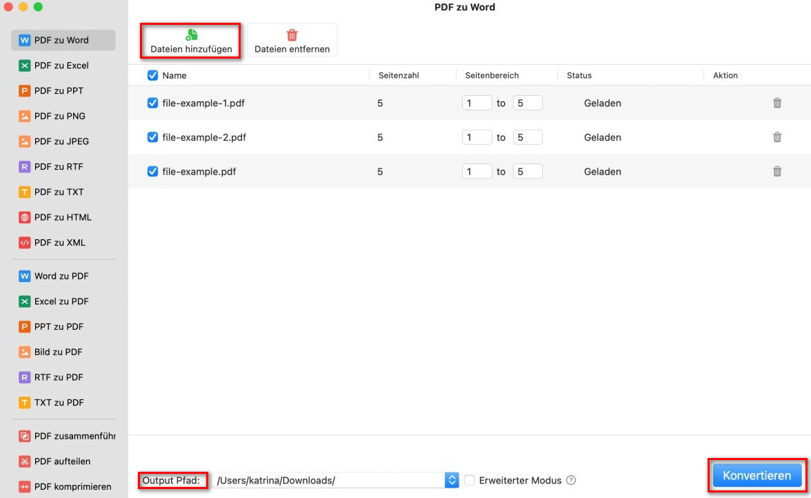Mehrere PDFs auf dem Mac in Word umwandeln
