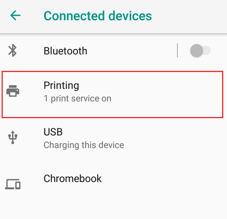 Navigate to Printing on Settings