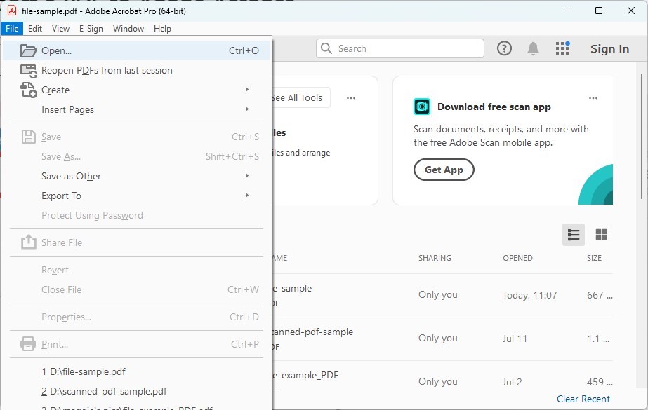 Aprire un PDF in Adobe Acrobat