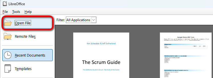 Open PDF in LibreOffice