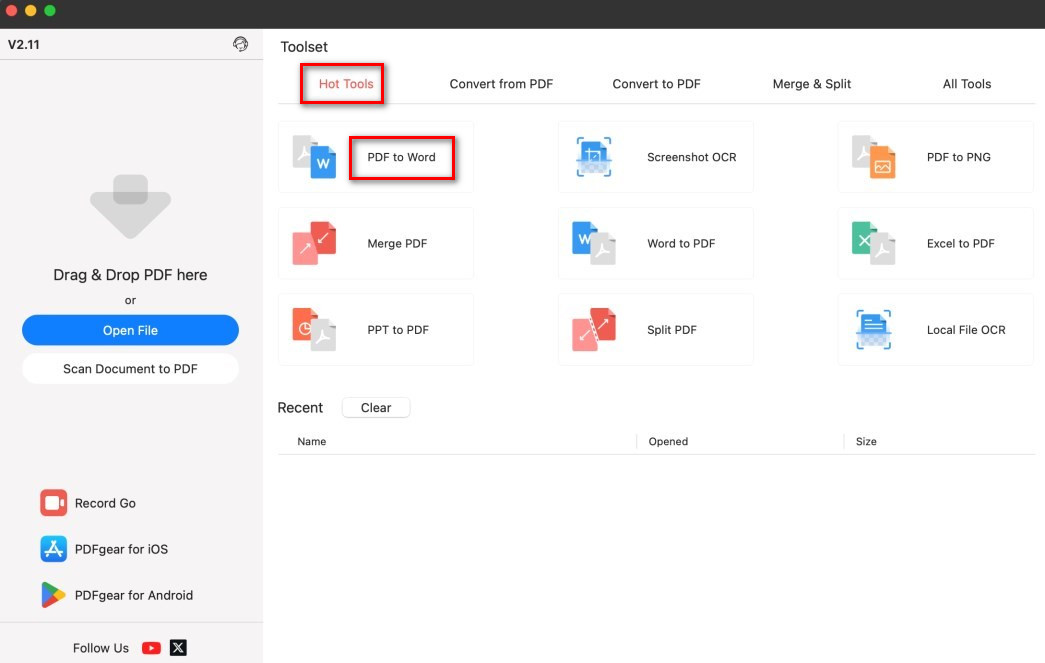 Open PDF to Word Converter on Mac