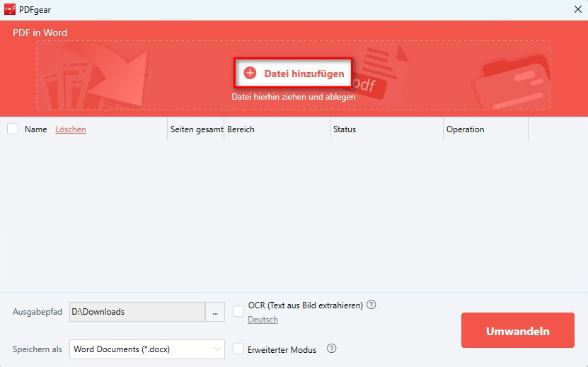 PDF-Dateien zur Konvertierung hinzufügen