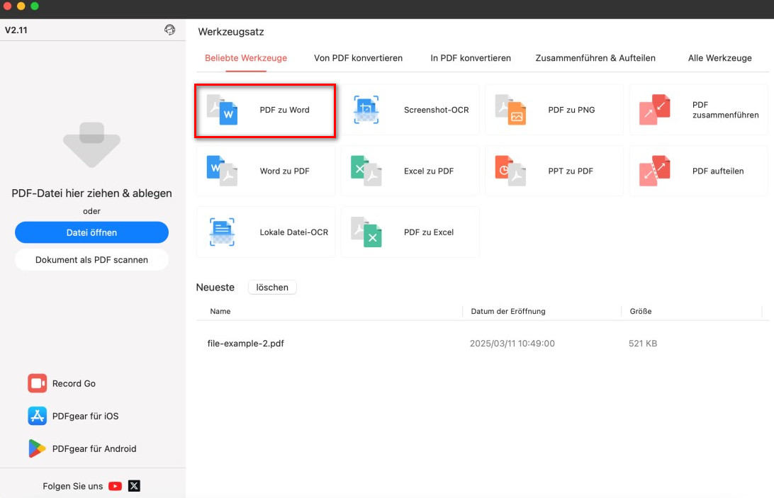 PDF zu Word Konverter auf dem Mac öffnen