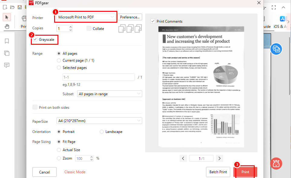 Print the PDF to Grayscale with PDFgear