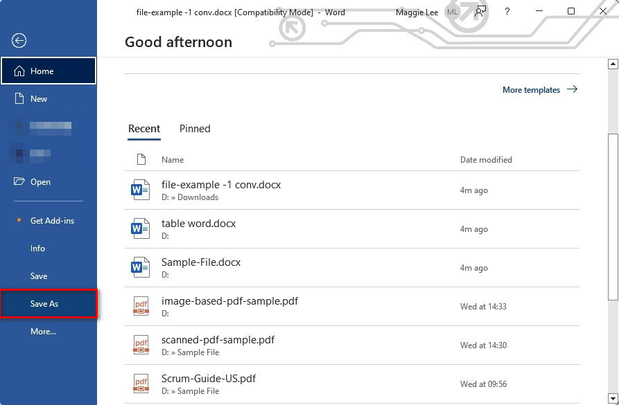 Select the Save As Option