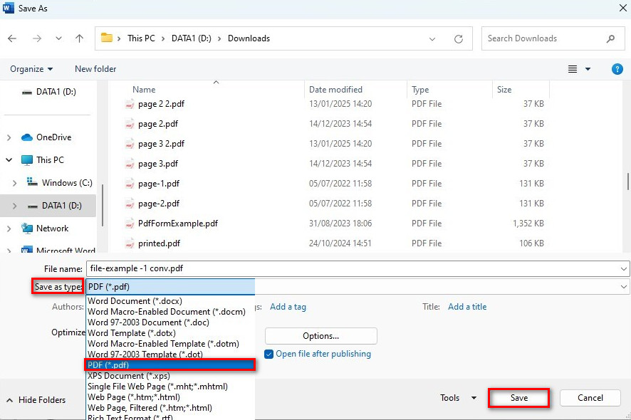 Save Microsoft Word as PDF