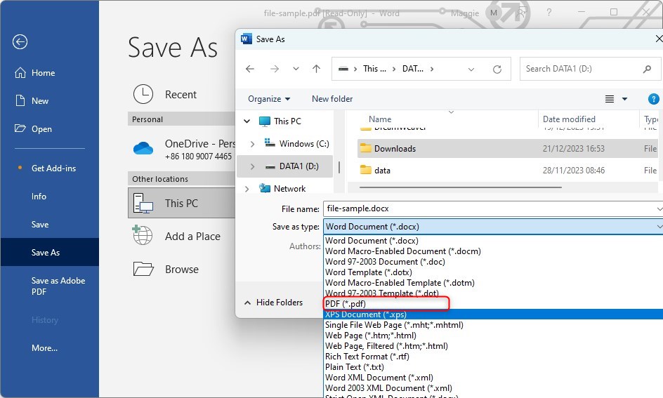 Save the Word as PDF