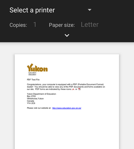 Select a Printer from the Android Phone