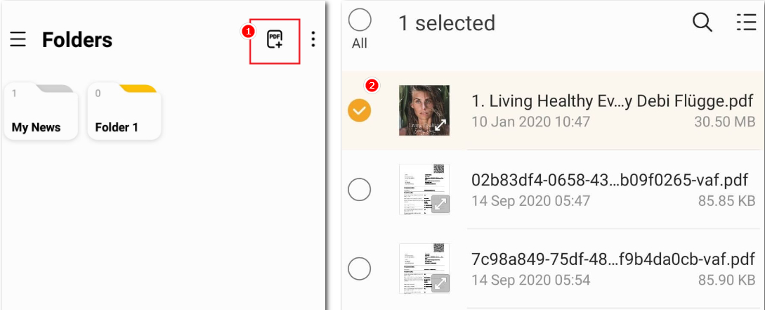 Select PDF File and Open in Samsung Notes