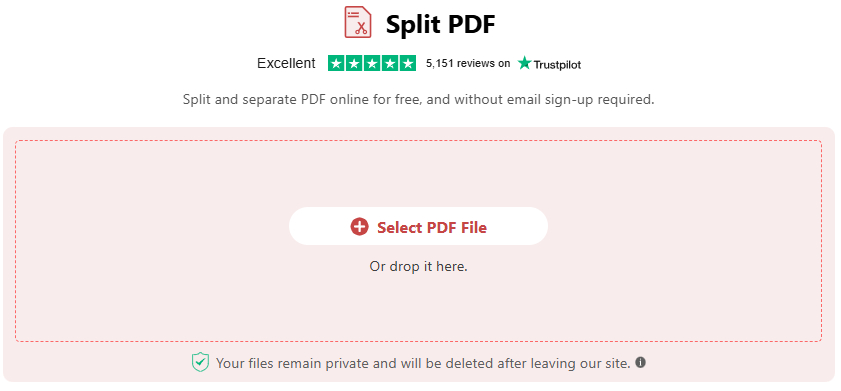 Upload a PDF to PDFgear Online Splitter