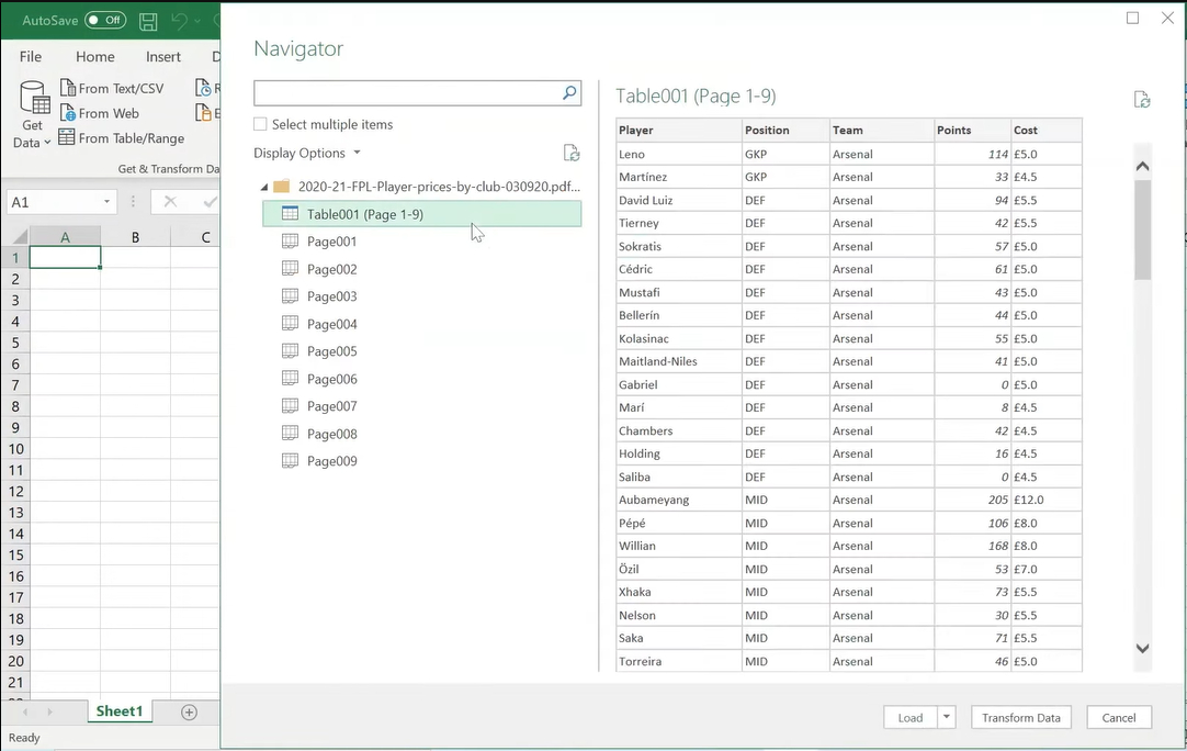 Click Transform Data