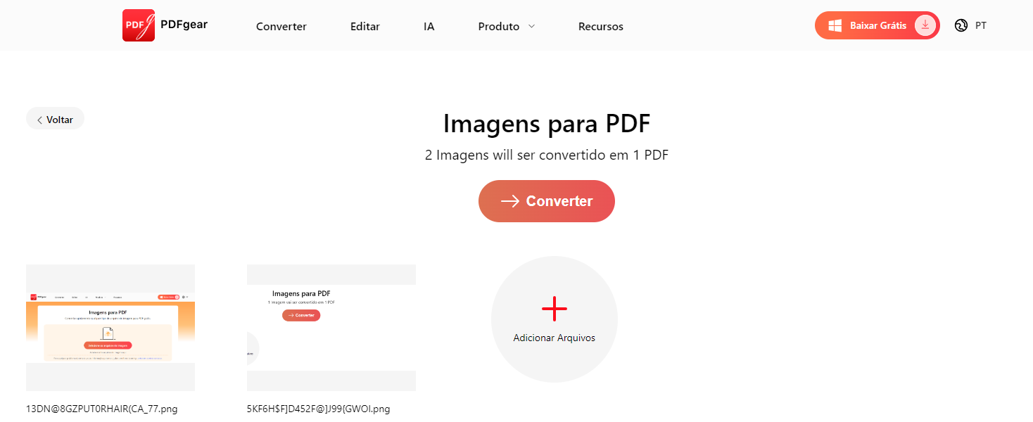 converte imagens em pdf grátis com PDFgear online