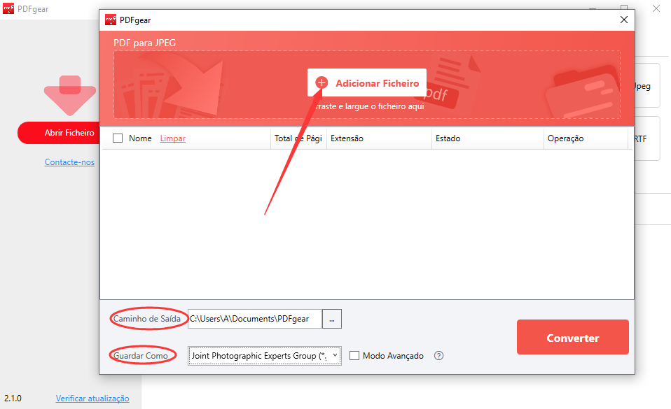 Importe arquivos PDF para conversão